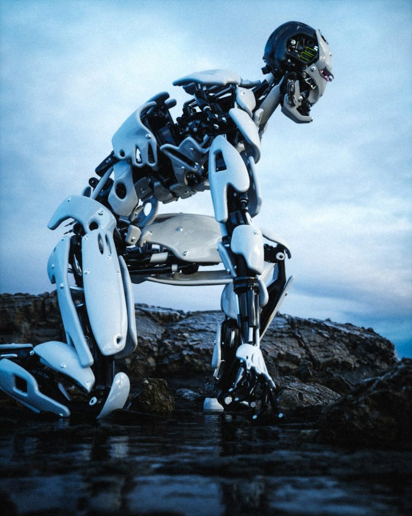 A Robot That Is Standing In The Water Yko7nb5pqt8 819x1024
